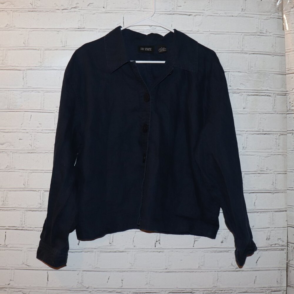 💙 111 State Dark Blue Button-Down · Size Large